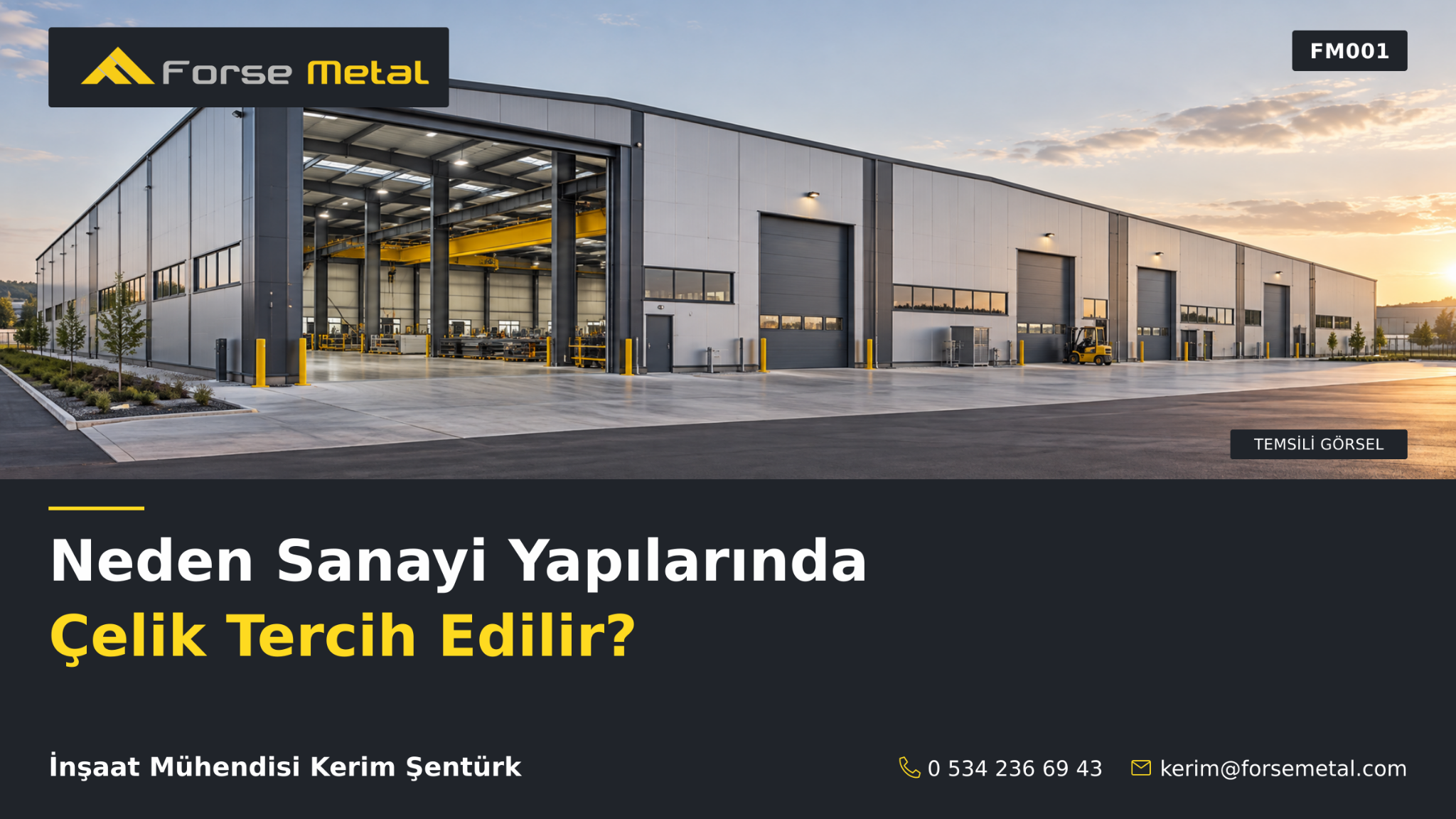 Neden sanayi yapılarında çelik tercih edildiğini anlatan temsili modern tesis dış görünüşü.